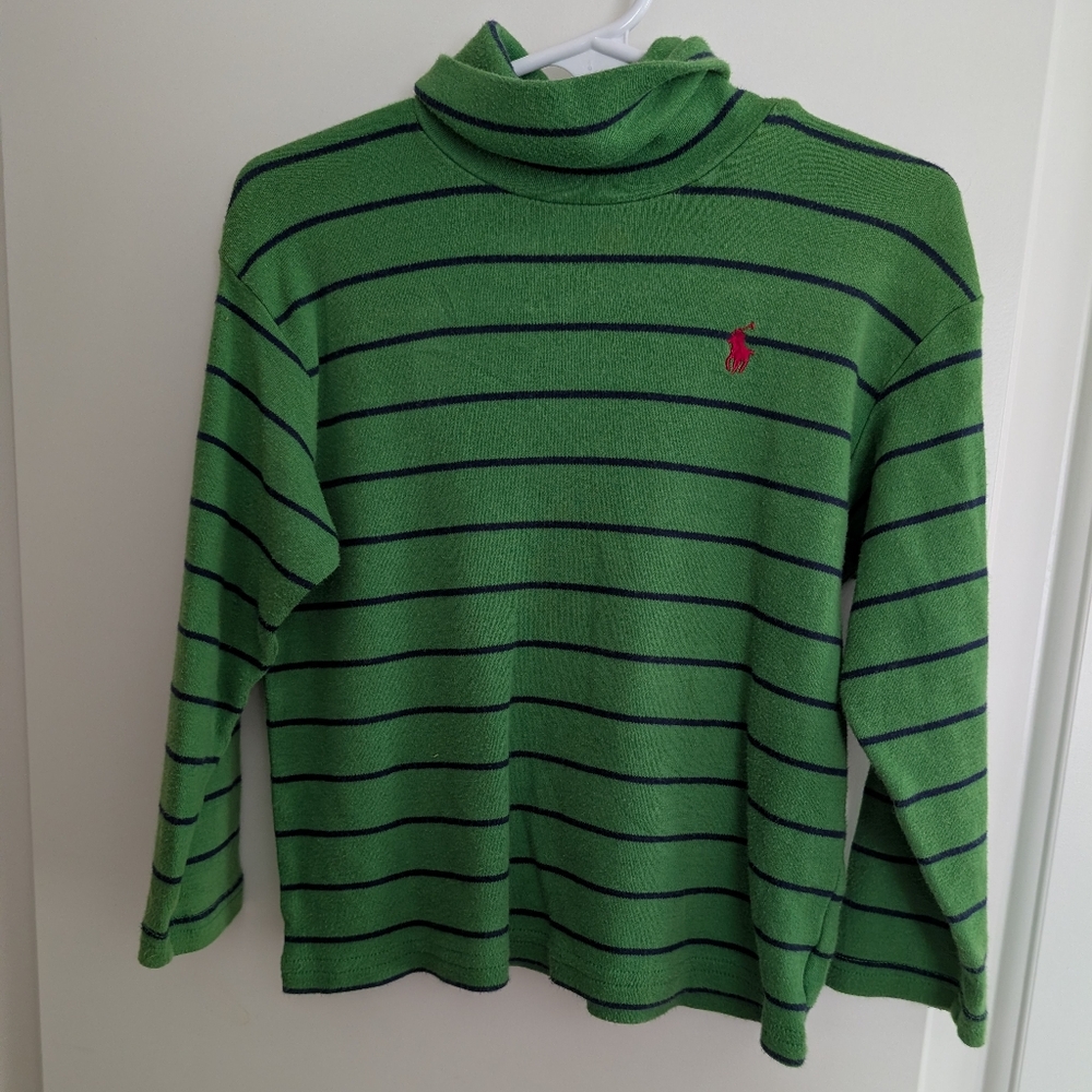 $ Ralph‎ Lauren Green and Navy Striped Long Sleeve Turtleneck